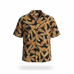 Tori Richard Black and Orange Leaf Pattern Shirt